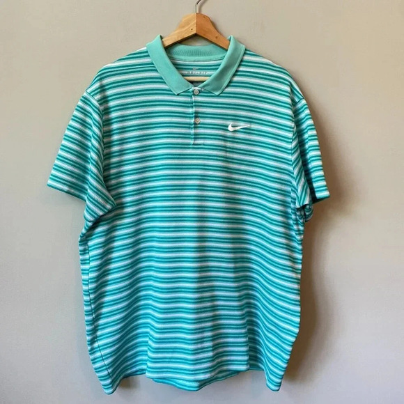 Nike Men's Size XL Short Sleeve Dri-FIT Victory Striped Golf Polo Shirt Aqua - Picture 4 of 16